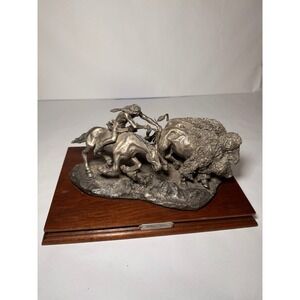 Charles M. Russell Bison Stunning Bronze Statue Wood Base Numbered